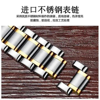 Men skeleton dial gold silver strap watch