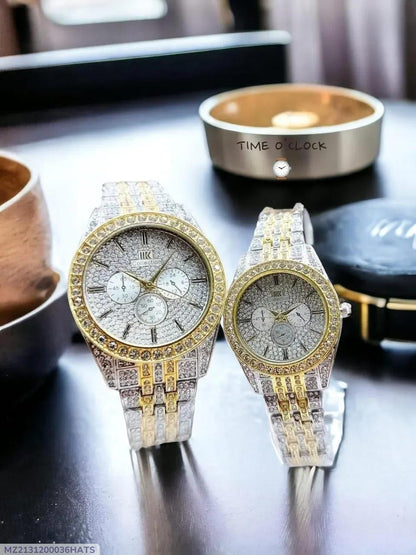 Golden silver couple watch steel chain strap