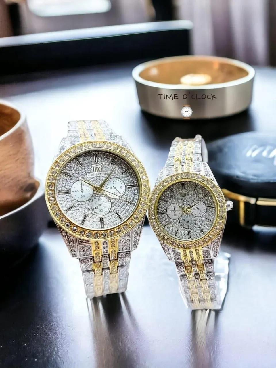 Golden silver couple watch steel chain strap